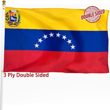 Venezuela Venezuelan Flag 3x5 ft Outdoor, Double Sided 3 Ply Heavy Duty Venezuela National Country Flag, 100% Quality Polyester Venezuelan Banner with Brass Grommets 4 Rows Stitches