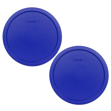Pyrex 7403-PC Cobalt Blue 10 Cup Sculptured Mixing Bowl Plastic Lid, Made in USA - 2 Pack