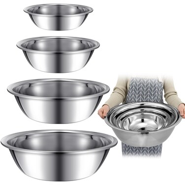 Ziliny Set of 4 Large Mixing Bowls Set Stainless Steel 4, 8, 13 and 16 Quart Oversized Extra Large Steel Mixing Bowl for Home Commercial Cooking, Baking Serving, Food Prep and Salad Prep