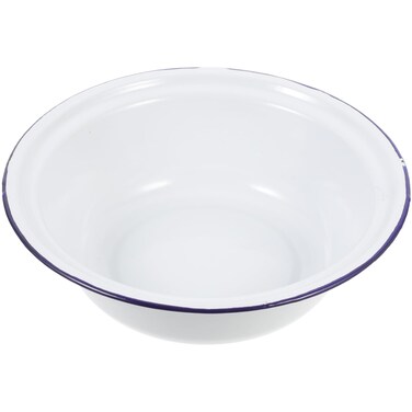 Ciieeo Enamel Bowl Vintage Enamel Basin Large Enamel Mixing Bowl White Enamelware with Blue Rim Metal Nesting Food Bowl Deep Round Tray Retro Enameled Noddle Bowl 22cm