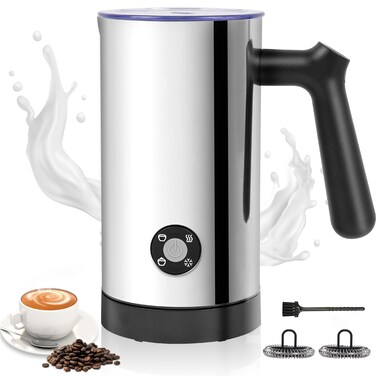 Stainless Steel 4-in-1 Electric Milk Frother with Cold, Hot Foam for Lattes, Cappuccinos, Non-stick Coating interior, Polished