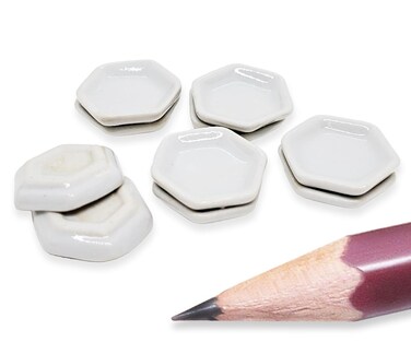 ChangThai Design Very Tiny &frac34; Inch Diameter White Hexagonal Ceramic Plate 10 Pieces Set - Miniature Tableware Tray Bowl Crockery Cutlery Kitchenware Handmade Mini Porcelain Decorative Collectible Gifts
