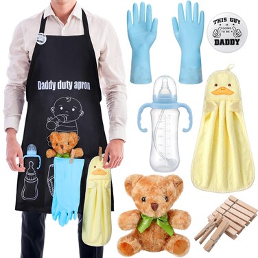 Cotwinter 7 Pcs Daddy Duty Apron Diaper Duty Apron New Dad Gifts for Baby Shower Gender Reveal First Time New Dad Gifts(Classic)