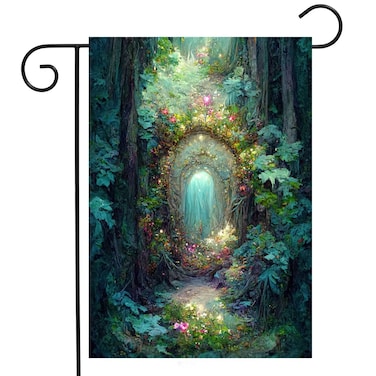 ShineSnow Fantasy Landscape Fairy Tale Forest Tree Flowers Door Garden Yard Flag 12"x 18" Double Sided Polyester Welcome House Flag Banners for Patio Lawn Outdoor Home Decor