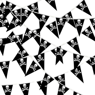 MARFOREVER 132 Feet Pirate Banner Flag, 80 Pcs Pirate Party Decorations Skull Pirate Flags Bunting Pennant Flags for Pirate Ship Supplies Halloween Birthday Party Outdoor Indoor Decorations