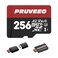 PRUVEEO 256GB A2 U3 V30 4K UHD High Speed Micro SDXC Memory Card with Adapter and Card Reader for Dash Cam Smartphones Tablets Cameras, 1500 Write and Erase Cycles