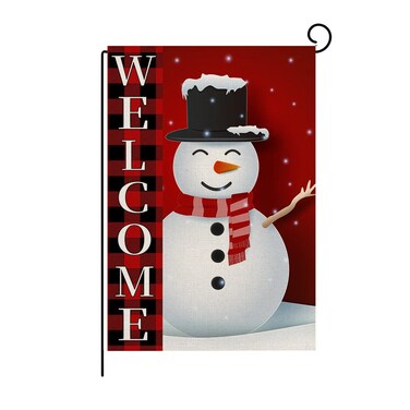 OTOSTAR Christmas Garden Flag Double Sided Red Christmas Yard Flag Winter Rustic Yard Decorations Snowman with Buffalo Plaid Christmas Flag for Outside Holiday Banners Outdoor Decor 12"x18" (Snowman)