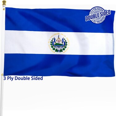 El Salvador Flag 3x5 ft Outdoor, Double Sided 3 Ply Heavy Duty Salvador National Country Flag, 100% Quality Polyester Salvadoran Banner with Brass Grommets 4 Rows Stitches