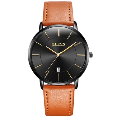 OLEVS Mens Watches Date Ultra Thin Minimalist Fashion Casual Analog Quartz Watch Slim Simple Big Face Waterproof Dress Wrist Watches with Leather Band for Men