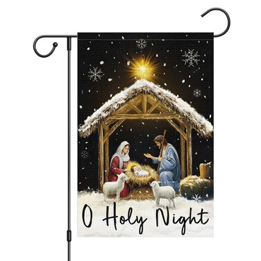 Louise Maelys Christmas O Holy Night Nativity Garden Flag 12x18 Inch Double Sided Xmas Small Burlap Welcome Winter Holiday Yard Outdoor Flag Outside House Decoration (Only Flag)