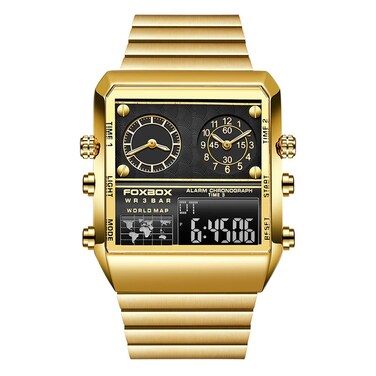 Weicam Men Luxury Luminous Waterproof Square Dial Digital Watch Analog Quartz Wristwatches Dual Display
