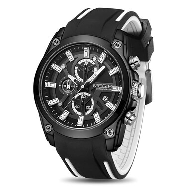 MEGIR Men's Analogue Sport Chronograph Luminous Quartz Watch with Fashion Silicone Strap (White)