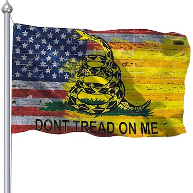 American Dont Tread On Me Flag 3x5 Ft, US Gadsden Flags Banner With Brass Grommets, Double Printed Don't Step On Me Libertarian RattleSnake Garden Flag Outdoor With UV Fade Proof