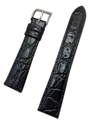 20mm Black Genuine Leather Watchband   Round Alligator Crocodile Grain, Lightly Padded Replacement Watchstrap that brings New Life to Any Watch (Mens Standard Length)