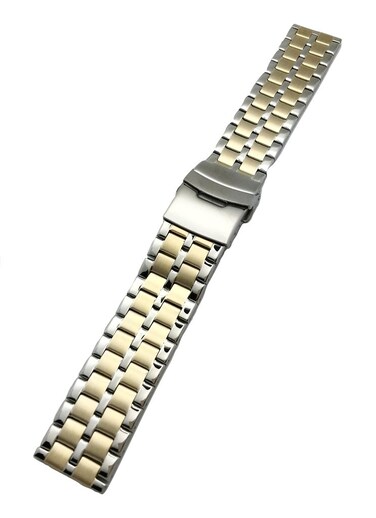 NewLife 22mm Gold-Tone and Silver Metal Watchband Men's Women's Stainless Steel Strap Replacement Watchstrap Bracelet with Clasp that brings New Life to Any Watch