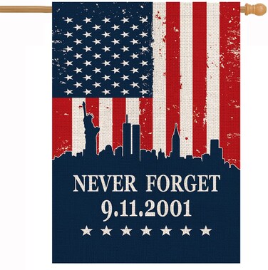 9/11 Garden Flag Never Forget September 11th Firefighter Flags Banner Outdoor Decorative Burlap Double Sided Yard Lawn Home Decor 12.5 x 18 Inch