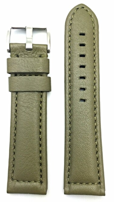 NewLife 24mm Long, Green Leather Watchband Compatible with Panerai Watch   Solid, Smooth, Medium Padded Replacement Wrist Watchstrap Bracelet that brings to Any Watch (Mens Long Length)