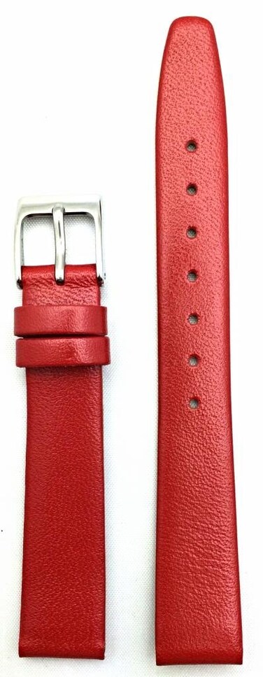 16mm Red Genuine Calf Leather Watchband   Flat, Smooth Replacement Watchstrap that brings New Life to Any Watch (Mens Standard Length)