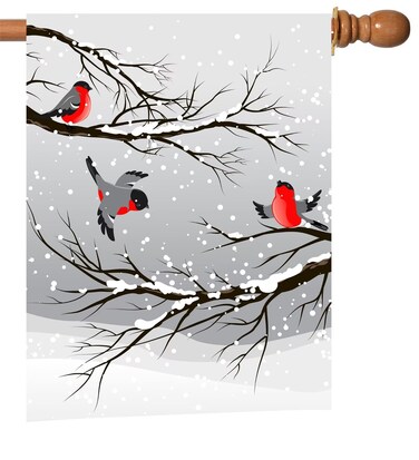 Txtains Three Birds on Winter Snow Tree Seasonal House Flag 28 x 40 Inch Double Sided Garden Yard Outdoor Banner Decor