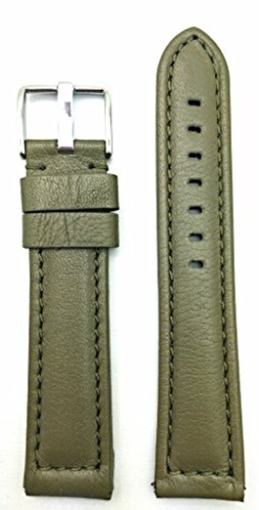 NewLife 22mm Long, Olive Green Leather Watchband Compatible with Panerai Watch   Soft, Smooth, Medium Padded Replacement Watchstrap Bracelet that brings to Any Watch (Mens Long Length)
