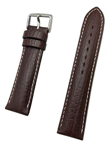 22mm Dark Brown Genuine Leather Watchband   Heavy Grain, Medium Padded Replacement Wrist Watchstrap with Creamy White Stitches that brings New Life to Any Watch (Mens Length)