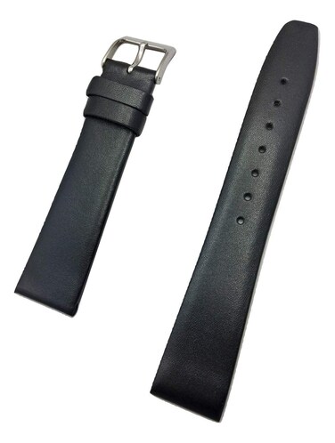 19mm Black Genuine Calf Leather Watchband   Flat Elegant Replacement Watchstrap that brings New Life to Any Watch (Mens Standard Length)