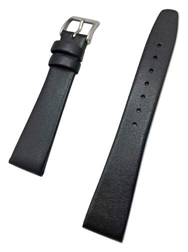 18mm Black Genuine Calf Leather Watchband   Flat, Elegant Replacement Watchstrap that brings New Life to Any Watch (Mens Standard Length)