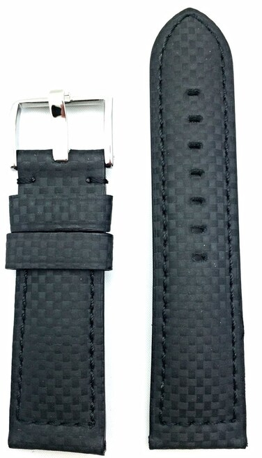 24mm Black, Carbon Fiber Genuine Leather Watchband   Medium Padded Replacement Watchstrap that brings New Life to Any Watch (Mens Standard Length)