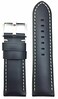 26mm, Black Smooth Leather, Panerai Style, White Stitches Watch Band