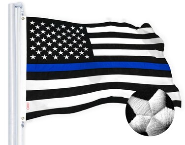 G128 Thin Blue Line Flag   2.5x4 Ft   StormFlyer Series Embroidered 220GSM Spun Polyester   Duty and Honor Flag, Embroidered Design, Indoor/Outdoor, Brass Grommets, Heavy Duty, All Weather