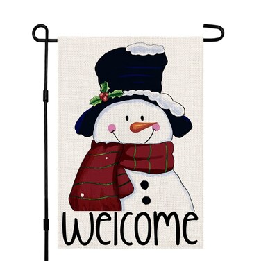 Welcome Christmas Garden Flag 12x18 Inch Double Sided Burlap Snowman Sign Winter Yard Outdoor Decoration DF123