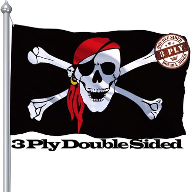 Pirate Flag 3x5 Outdoor, Double Sided Jolly Roger Flags With Red Bandana For Outside Boat, 3ply Skull And Crossbones Flag With Brass Grommet, Jack Rackham Flag Banner With Uv Fade Proof
