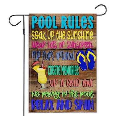 Balgardekor Pool Rules Garden Flag Vertical Double Sided Burlap Spring Summer Yard Outdoor Decor Home Decor (12.5 x 18, Pool Rules)