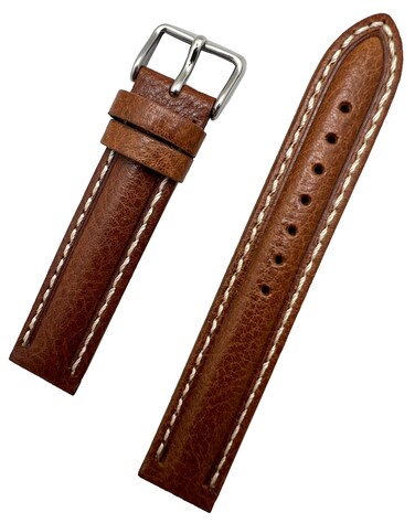 18mm Brown Genuine Leather Watchband   Center Padded Replacement Wrist Strap with Creamy White Colored Stitching that brings New Life to Any Watch (Mens Standard Length)