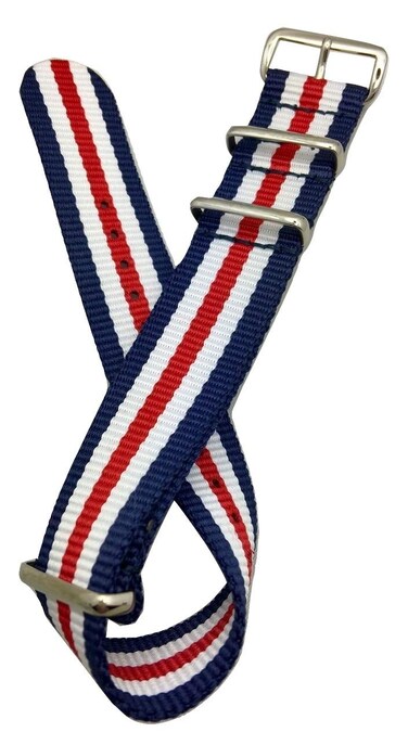 22mm Nylon Watchstrap   Military Style Replacement Watchband for Men and Women - Red, White, and Blue