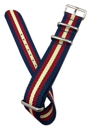 NewLife 22mm Tan/Red/Navy Blue, Nylon Fabric Watchband   Vintage, Heavy Duty, Military Style Replacement Wrist Watchstrap that brings to Any Watch for Men and Women - Navy Blue/Red/Tan