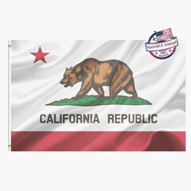 California Republic Sates Flags Double Sided 3x5 Outdoor- Vivid Colors 3Ply Cali CA Bear Flags Banners- Heavy Duty 100% Polyester with 2 Brass Grommets