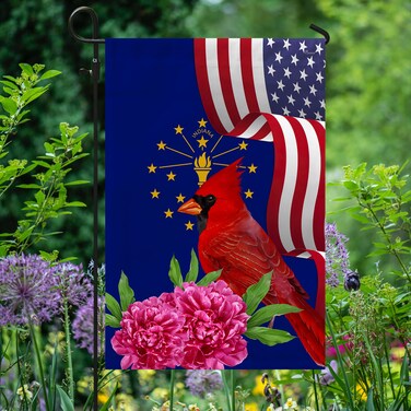 FLAGWIX Indiana State Double Sided State Flags, Indiana American Flags, 12x18 Heavy Duty Garden Flag, Decorations Garden Flag, Cardinal and Peony Flower Indoor Outdoor Home Decor Flag