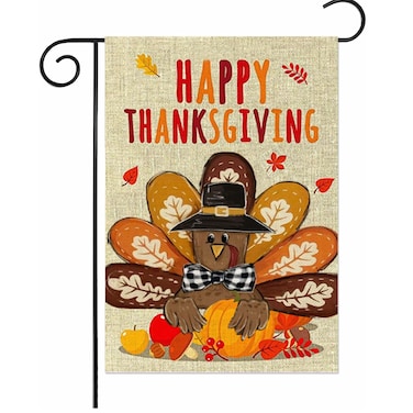 Thanksgiving Turkey Garden Flag, Vertical Double-Sided 12x18 Inch Yard Flag with Pumpkins &amp; Turkey Print, Ideal Seasonal Outdoor Decoration for Your Home &amp; Garden-QZ08