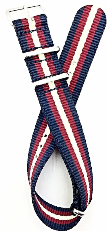 NewLife 20mm Tan/Red/Navy Blue, Military Style, Fabric Watchband   Vintage, Heavy Duty Replacement Wrist Watchstrap That Brings to Any Watch for Men and Women - Navy Blue/Red/Tan