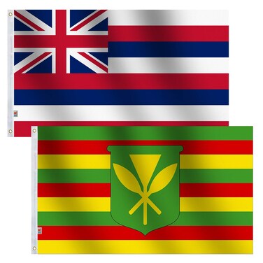 2 Pack Set America State Hawaii &amp; Kanaka Maoli Flag 3x5 Ft Large, Both Sides moderate-outdoor&amp;indoor 3' x 5' Kamehameha Hawaiian Flags House Decoration Banner Yard Gifts