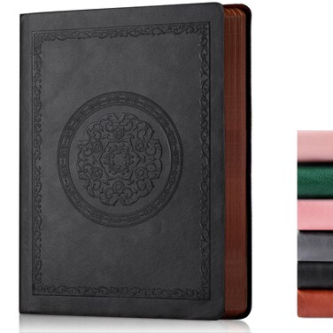 Fetinar 300 Pages Leather Dotted Journal Notebook,Softcover Leather Dotted Journal Notebook for Women Men,300 Pages Notebook for Travel,Business,Work,Office,School Note Taking,5.7'' X 8.3'',black