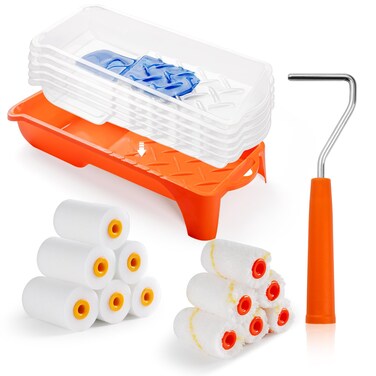 HANJKINZ Paint Roller, 2 Inch Small Paint Roller Kit with High-Density Foam Paint Roller, Microfiber Paint Rollers, Paint Tray, Paint Tray Liner, Roller Frame, Pack of 19