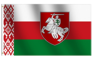 Double Sided Belarusian Belarus Flag 3x5Ft New, 100D Polyester For Moderate Outdoor Indoor, White Red Knight Flag Freedom Pagonia Coat of Arms House Decoration Yard Garden Gift Banner