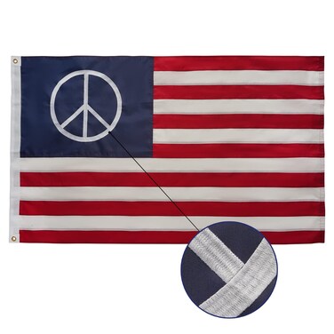 AZCOVER Peace Flag, 3x5 Ft American Peace Flag, USA Peace Flag for Outdoor with Embroidered Sign and Double Stitched Sewn Stripes, Heavy Duty Polyester US Peace Flag