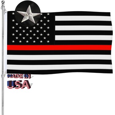 Thin Red Line Flag 3x5 Firefighter American Flag Embroidered Outdoor Heavy Duty 210D Thin Red Stripe Flag Banners with 2 Metal Grommets