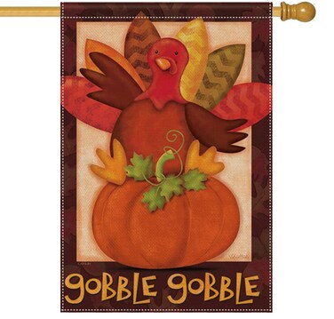 LHSION Gobble Gobble Turkey House Flag 28 x 40 Inch Happy Thanksgiving Pumpkin Vertical Double Sided Burlap Flag for Thanksgiving Farmhouse Yard Outdoor Decoration