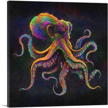 ARTCANVAS Octopus Animal Tentacles Sea Ocean Canvas Art Print Stretched Framed Painting Picture Poster Giclee Wall Decor - 18" x 18" (0.75" Deep)