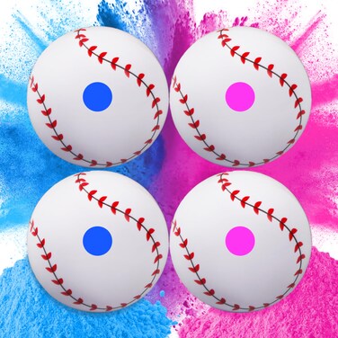 ARELUX Gender Reveal Baseball Color Powder Exploding Ball Kit 4 Baseballs Full Powder Great Smoke for Baby Boys Girls Gender Reveal Party for Baseball Theme