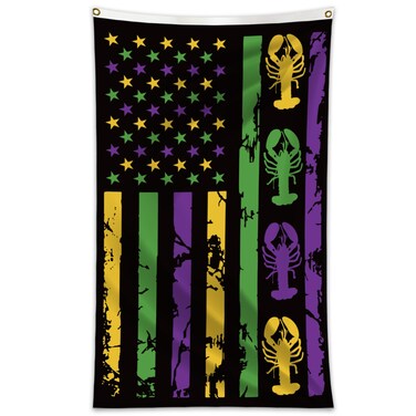 Tamilgana 3x5 Ft Mardi Gras Flag Happy Carnival Decoration Double Sides Printed Flag Fat Tuesday New Orleans Party Supplies,Holiday Outdoor Decoration